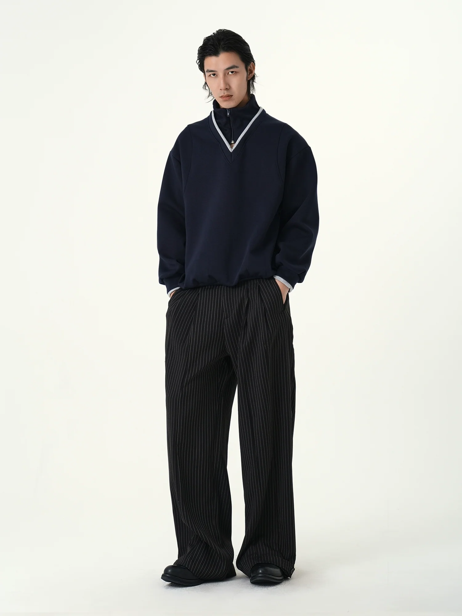 Wide Leg Pinstripe Multi-Pleated Trousers - Image 7