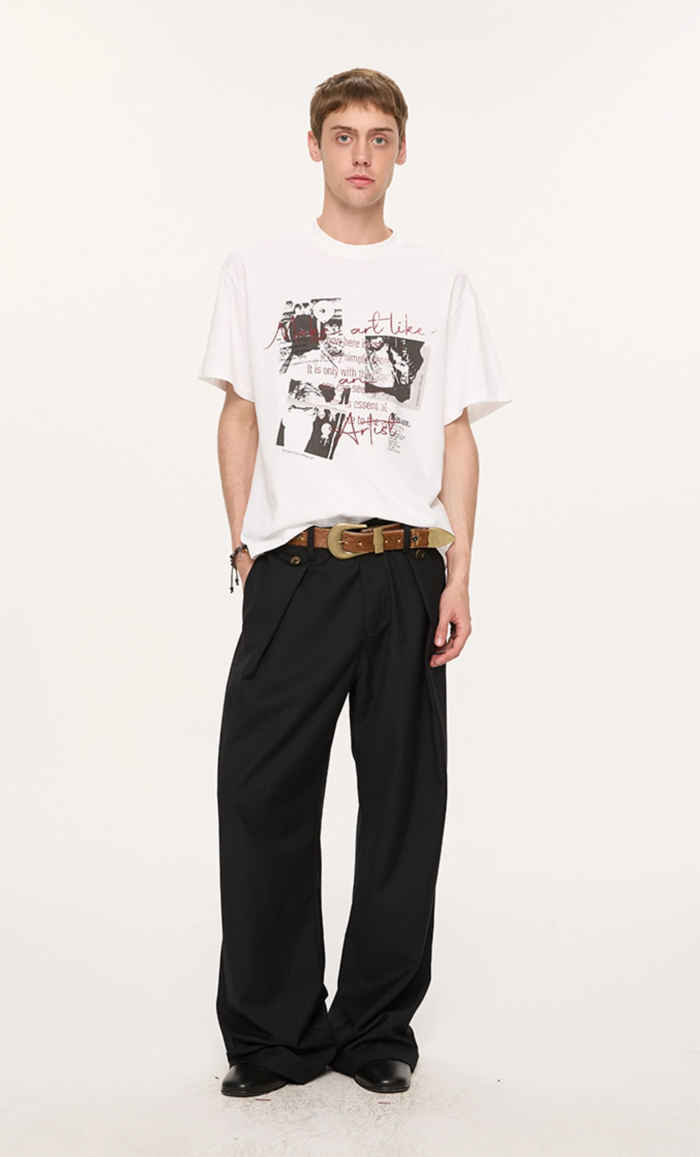 Wide Leg Pleated Pants with Side Overlay Button Panels - Image 6