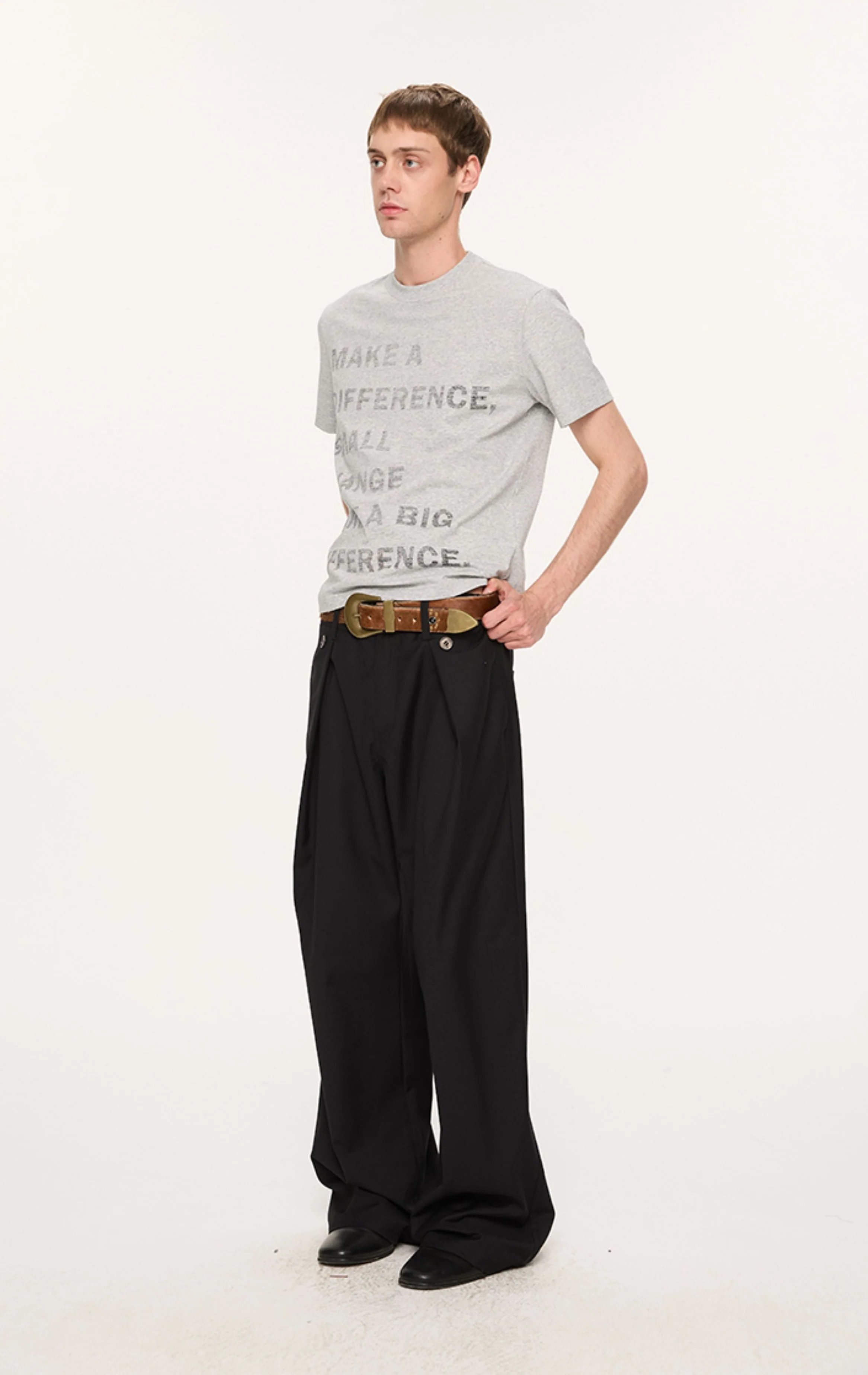 Wide Leg Pleated Pants with Side Overlay Button Panels - Image 7