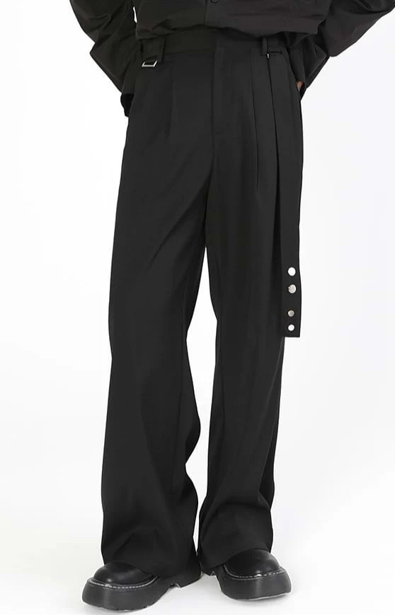 Wide Leg Pleated Pants with Strap - Image 3
