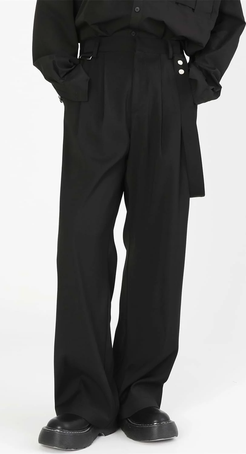 Wide Leg Pleated Pants with Strap - Image 5