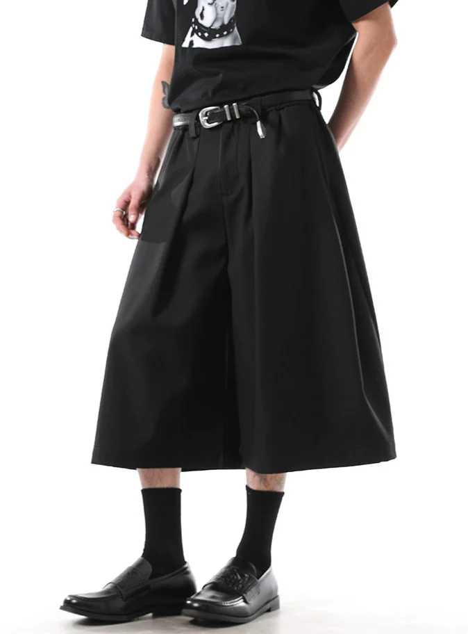 Wide Leg Pleated Tailored Long Bermuda Shorts - Image 4