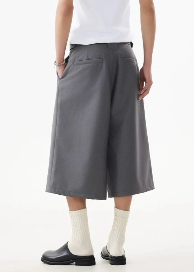 Wide Leg Pleated Tailored Suit Long Bermuda Shorts - Image 6