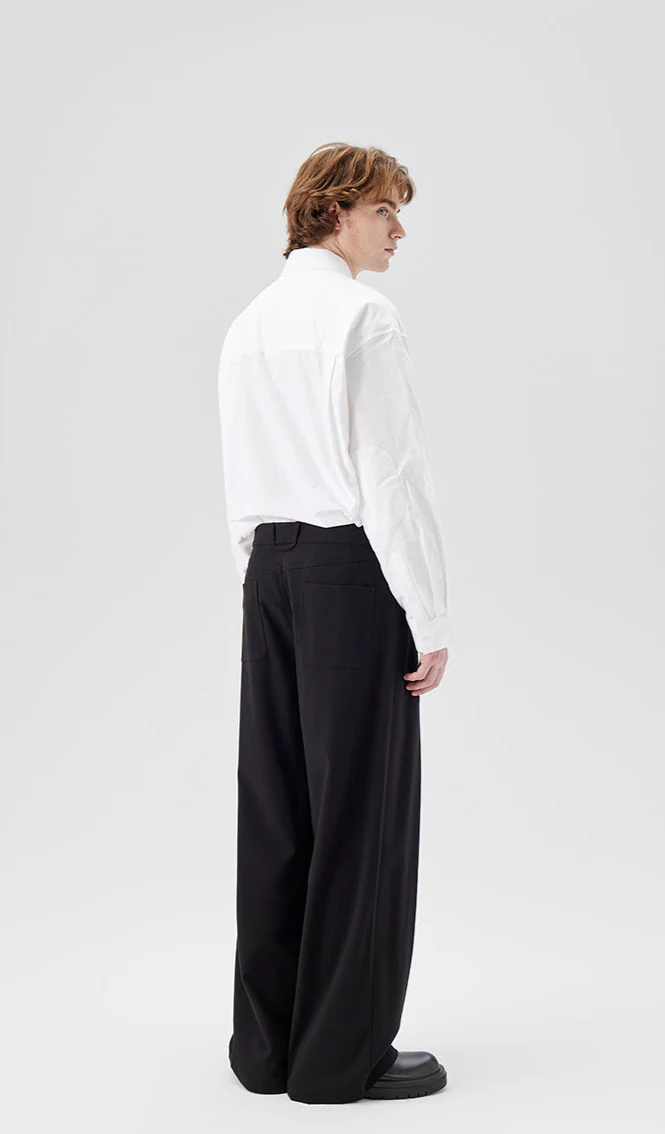 Wide Leg Pleated Trousers with Button Details - Image 10