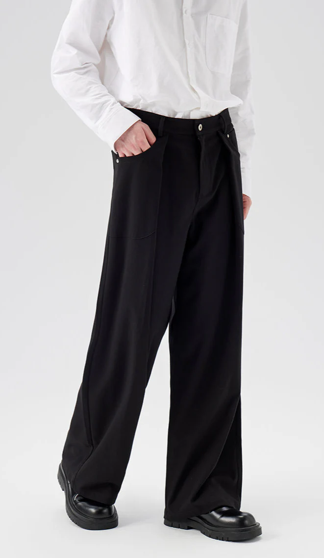 Wide Leg Pleated Trousers with Button Details - Image 11