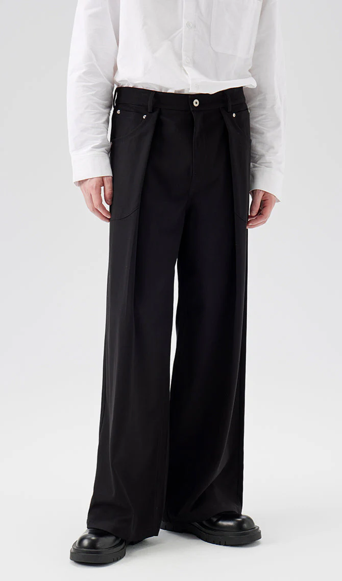 Wide Leg Pleated Trousers with Button Details - Image 8