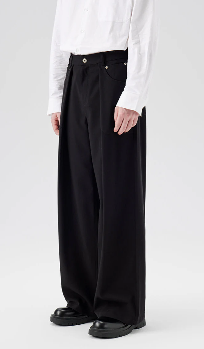 Wide Leg Pleated Trousers with Button Details - Image 9