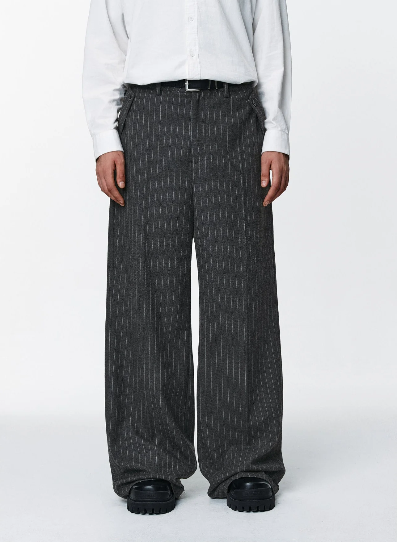 Wide Leg Retro Pinstripe Suit Trousers