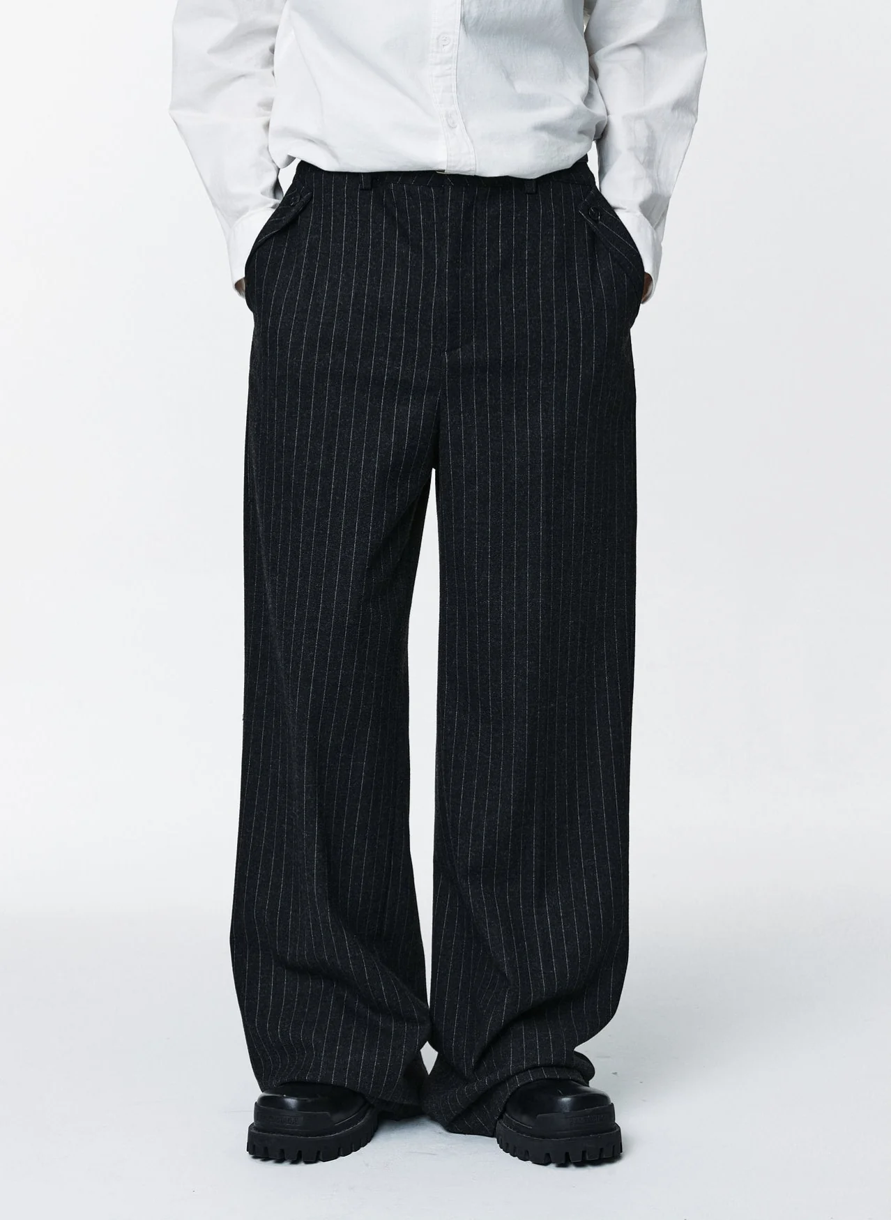 Wide Leg Retro Pinstripe Suit Trousers - Image 6