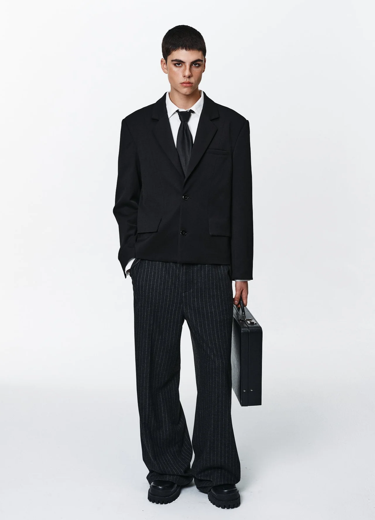 Wide Leg Retro Pinstripe Suit Trousers - Image 8