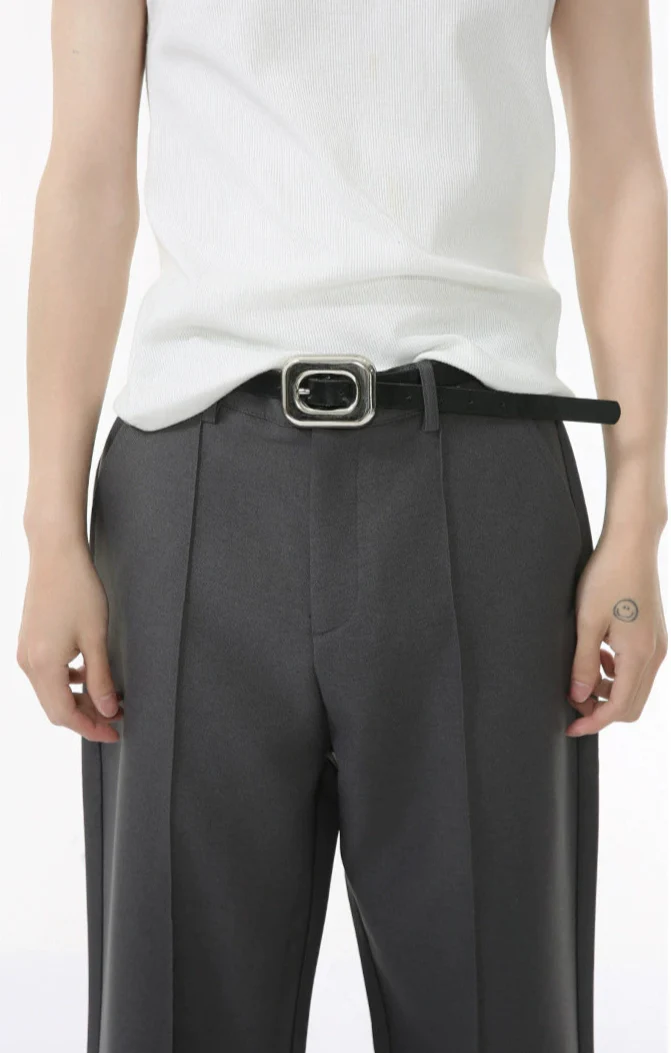 Wide Leg Semi-Flare Pleated Trousers with Stitching Details and Extended Hem - Image 4