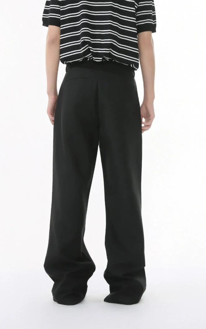 Wide Leg Semi-Flare Pleated Trousers with Stitching Details and Extended Hem - Image 7