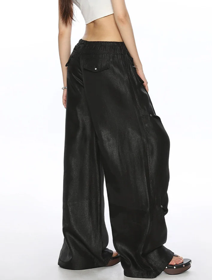 Wide Leg Shimmer Pants with Utility Pockets - Image 11