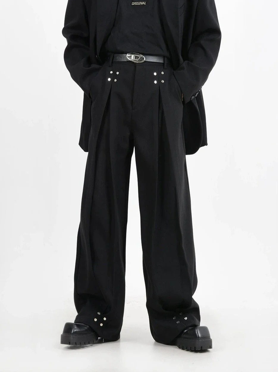 Wide-Leg Silver Accent Embellished Trousers