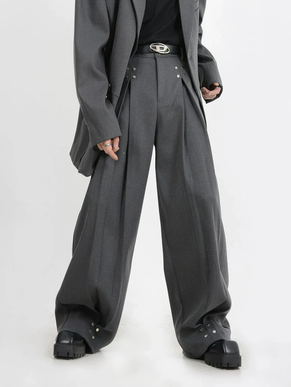 Wide-Leg Silver Accent Embellished Trousers - Image 13