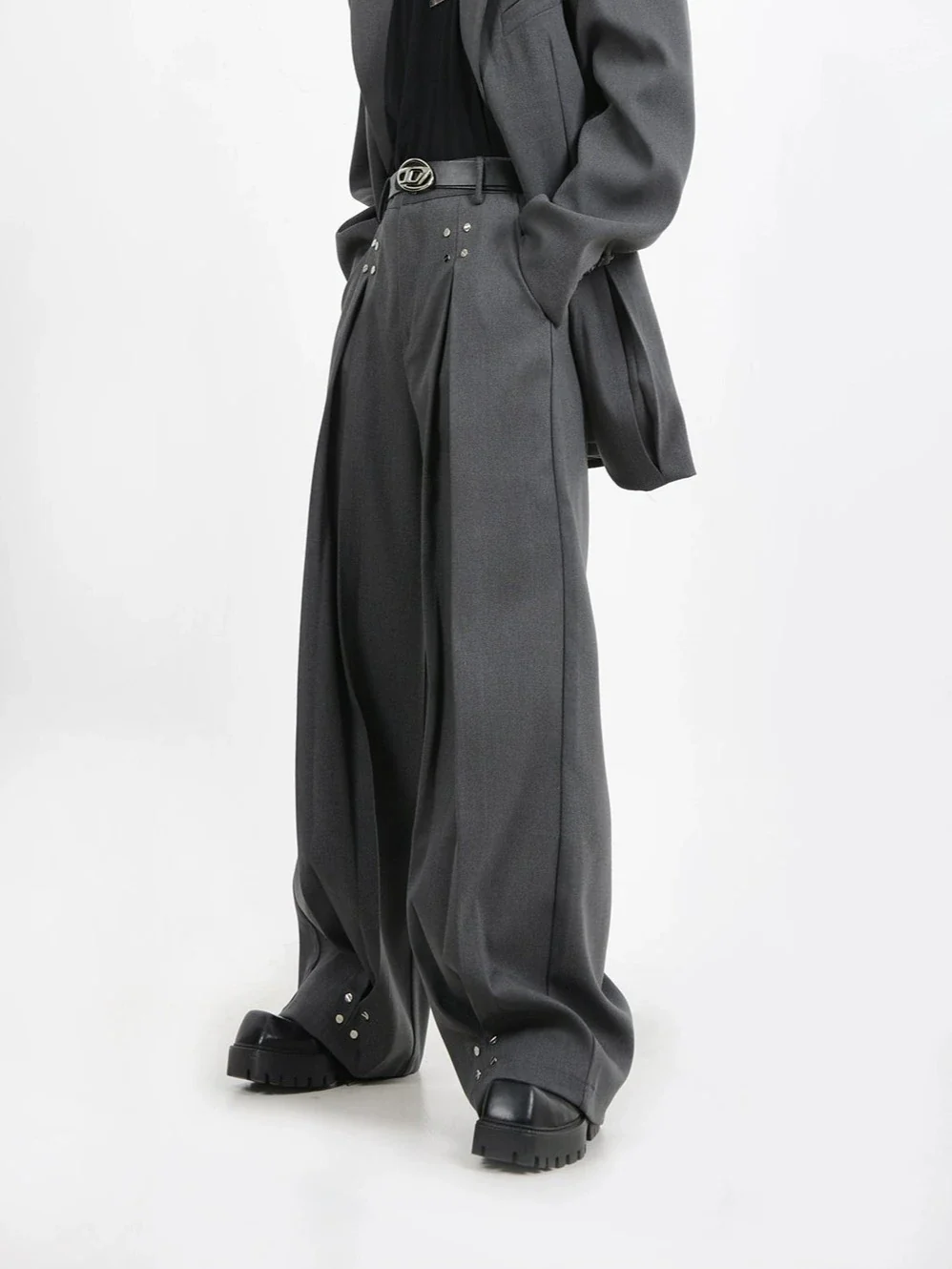 Wide-Leg Silver Accent Embellished Trousers - Image 14