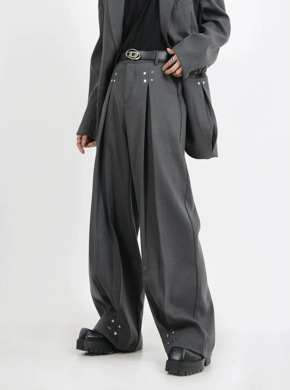 Wide-Leg Silver Accent Embellished Trousers - Image 15