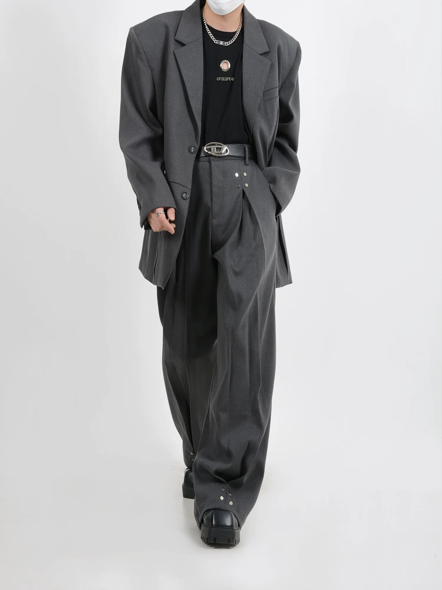 Wide-Leg Silver Accent Embellished Trousers - Image 16