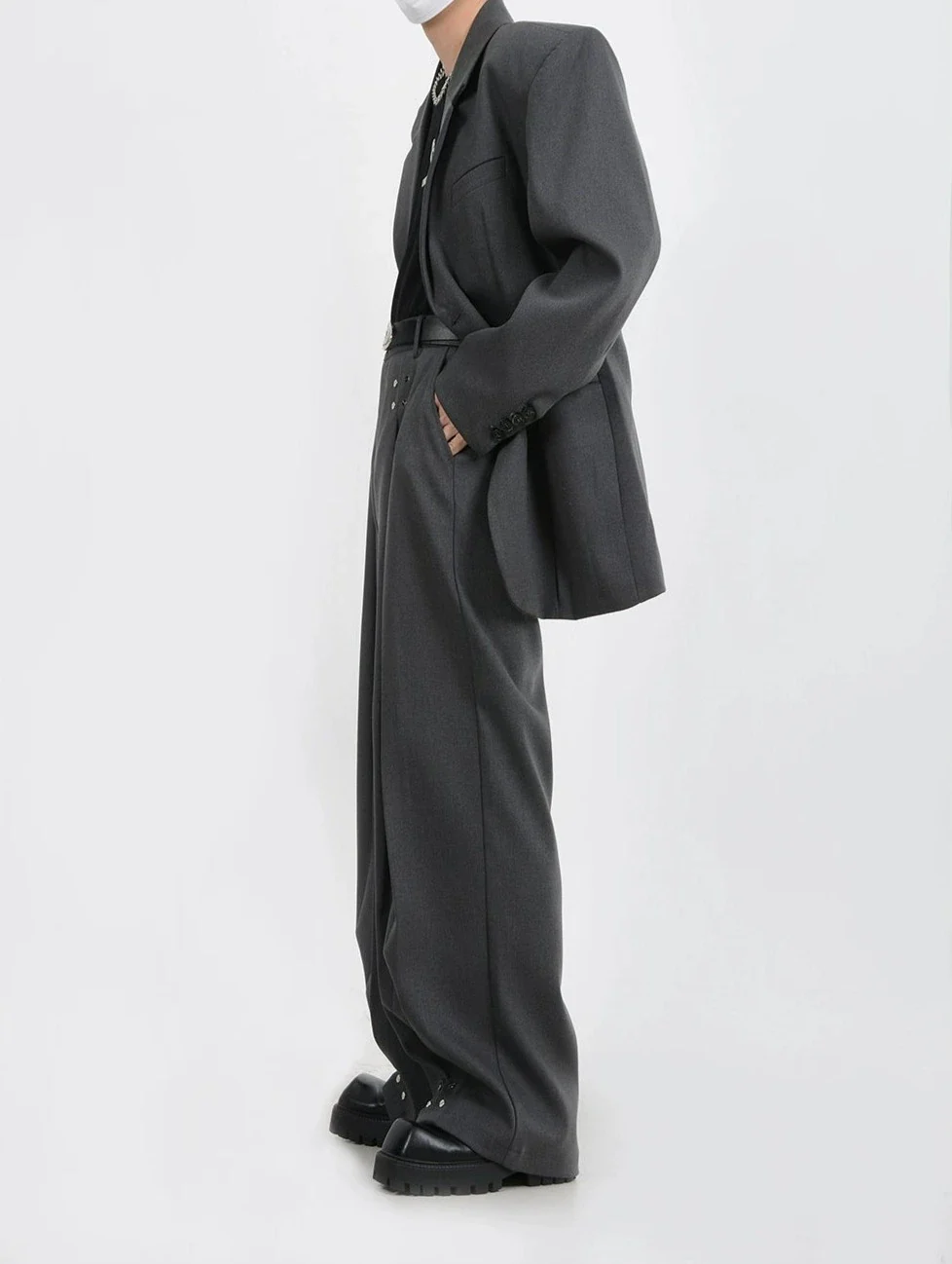 Wide-Leg Silver Accent Embellished Trousers - Image 17