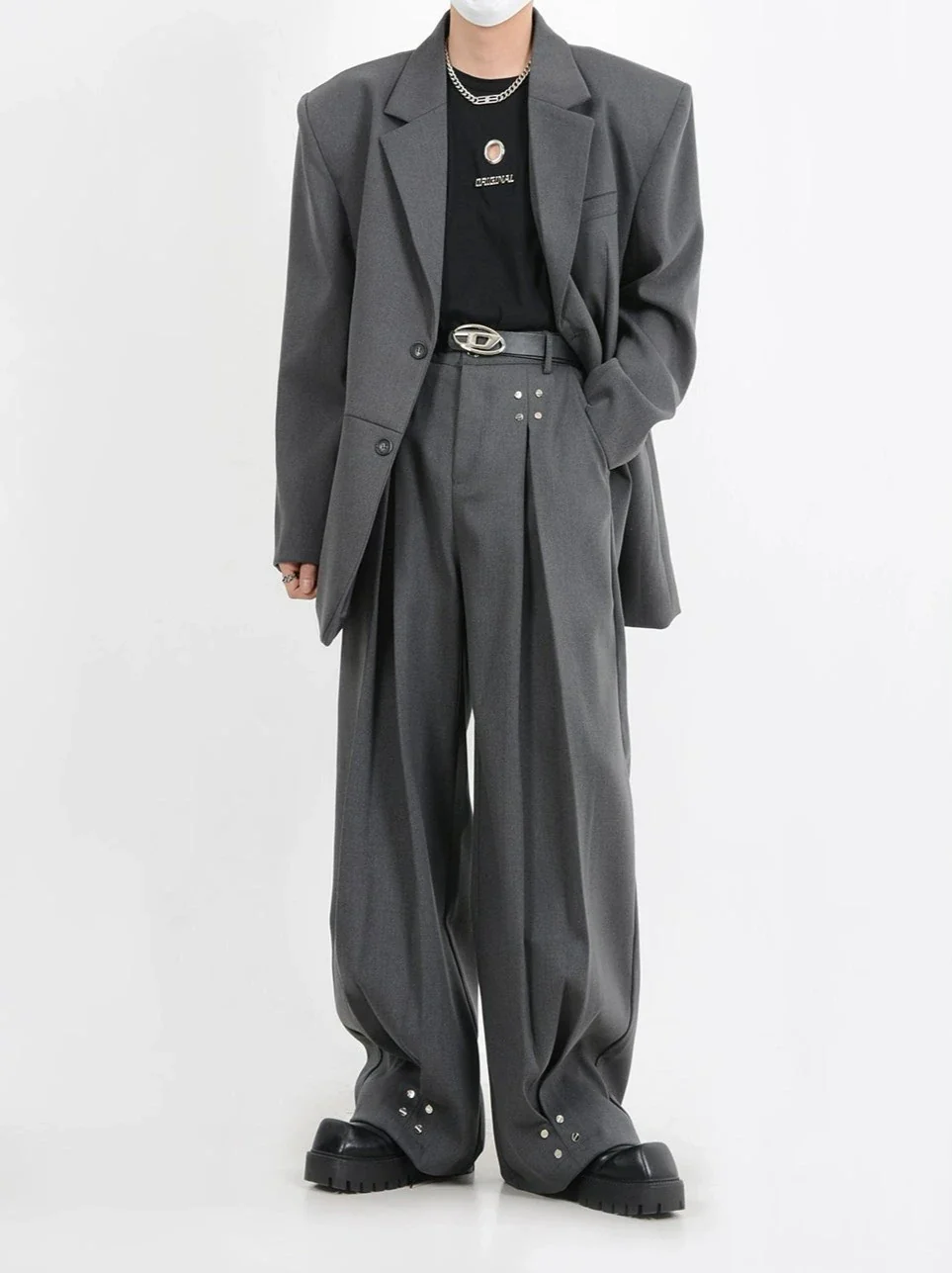 Wide-Leg Silver Accent Embellished Trousers - Image 18