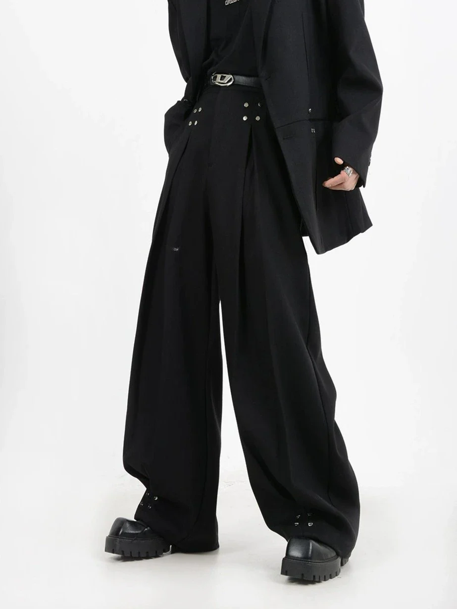 Wide-Leg Silver Accent Embellished Trousers - Image 2