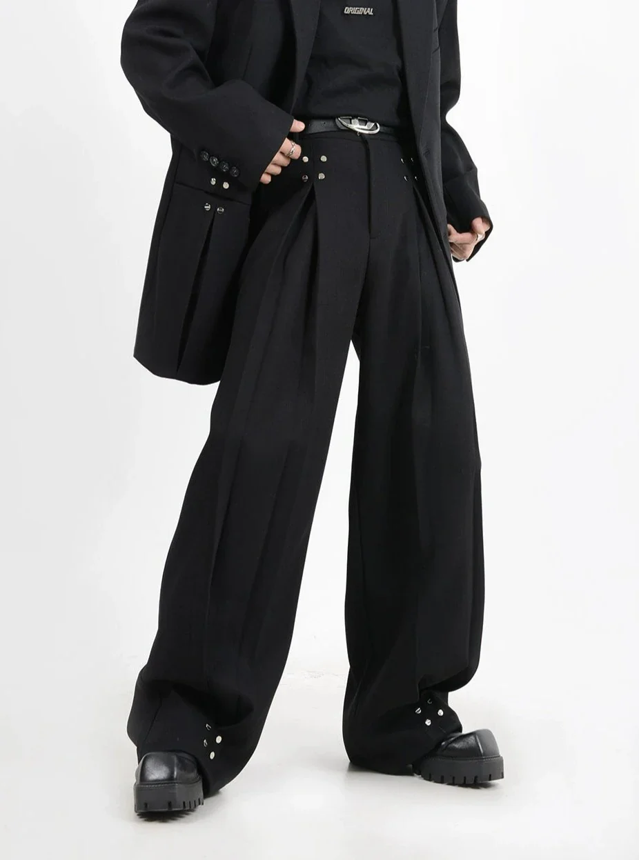 Wide-Leg Silver Accent Embellished Trousers - Image 4