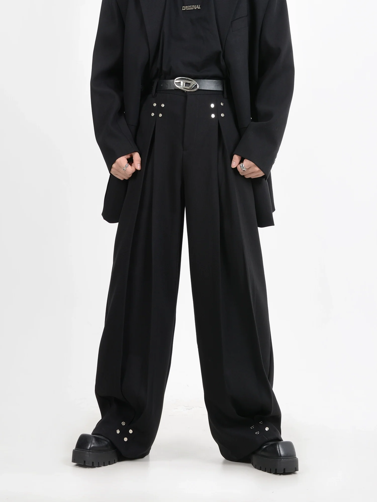 Wide-Leg Silver Accent Embellished Trousers - Image 5