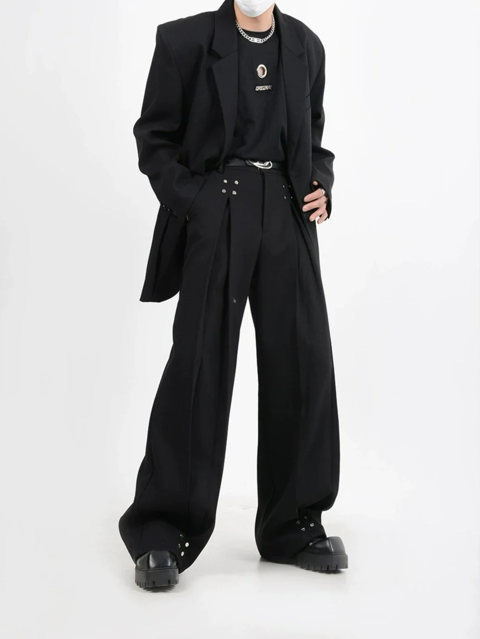 Wide-Leg Silver Accent Embellished Trousers - Image 6