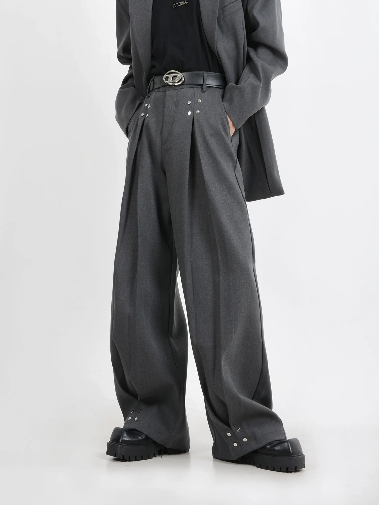 Wide-Leg Silver Accent Embellished Trousers - Image 7