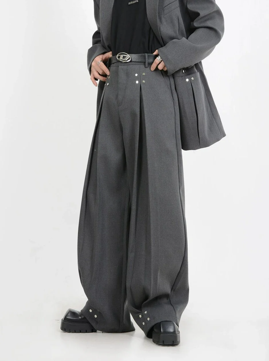 Wide-Leg Silver Accent Embellished Trousers - Image 9