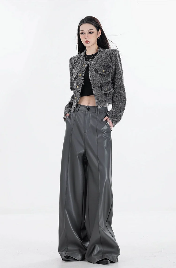 Wide Leg Single-Pleat Faux Leather Pants - Image 10