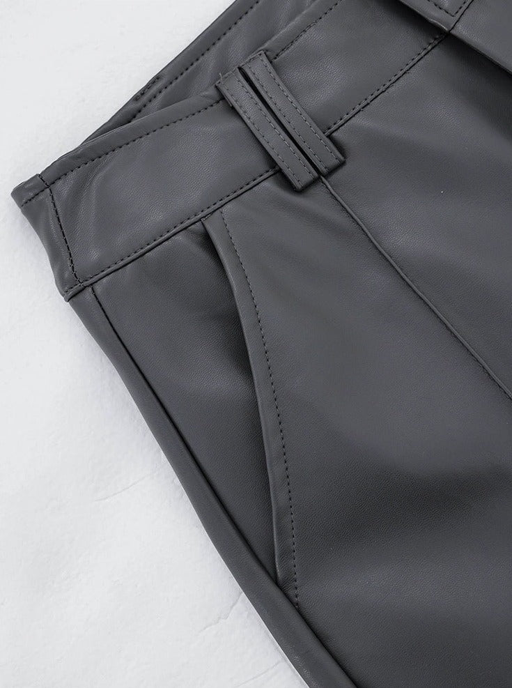 Wide Leg Single-Pleat Faux Leather Pants - Image 28