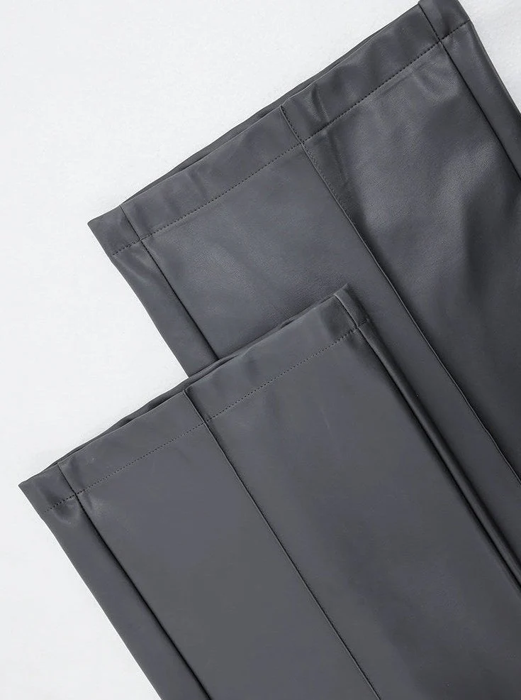 Wide Leg Single-Pleat Faux Leather Pants - Image 29