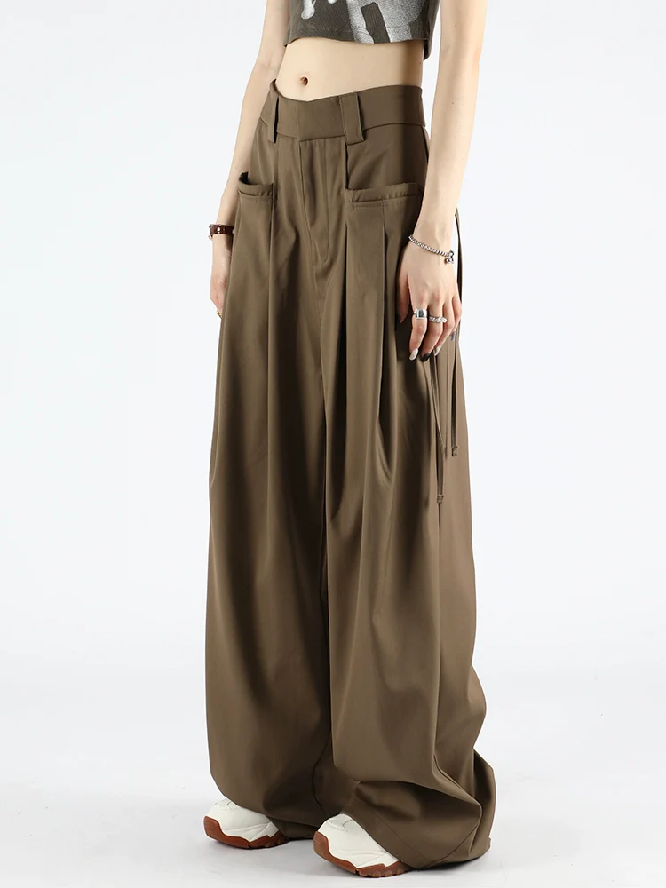Wide Leg Suit Pants with Drawstring Waist Detail - Image 2