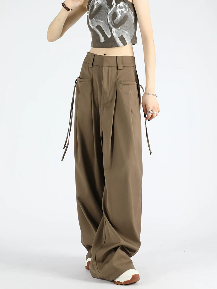 Wide Leg Suit Pants with Drawstring Waist Detail - Image 5