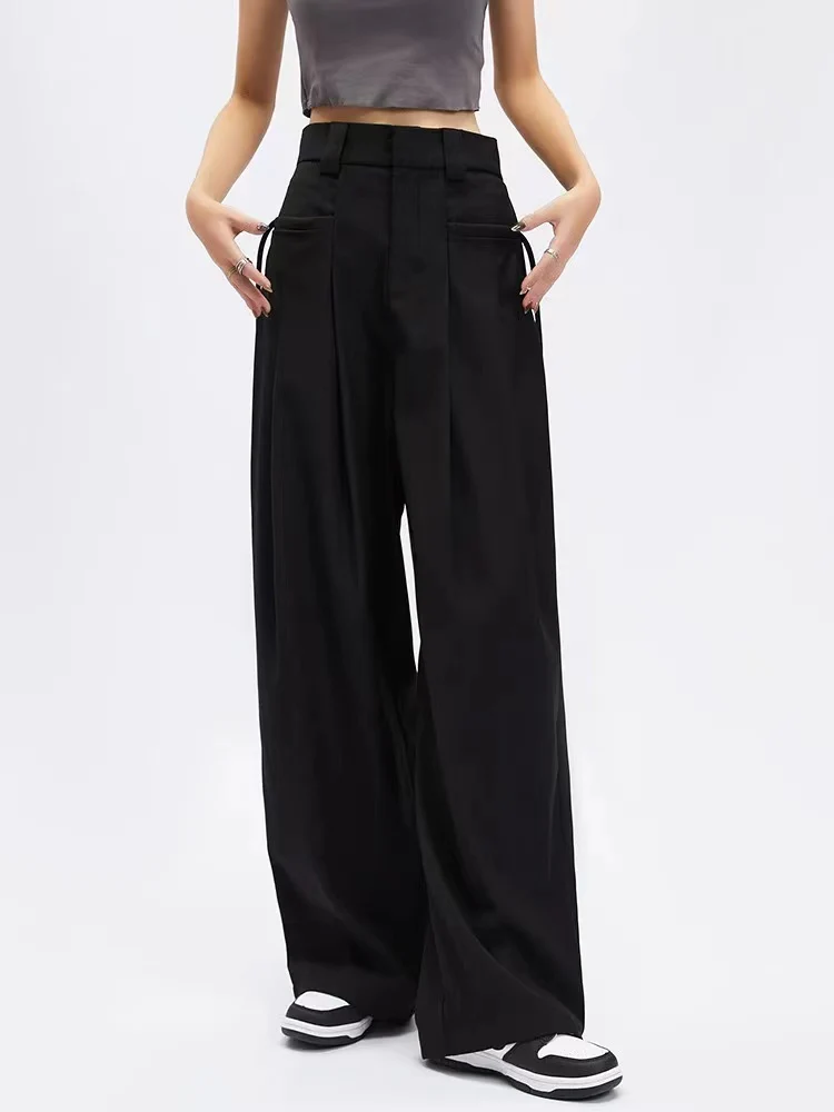 Wide Leg Suit Pants with Drawstring Waist Detail - Image 6