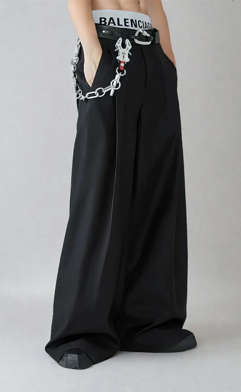 Wide Leg Tailored Trousers with Fold-Over Pleat - Image 4