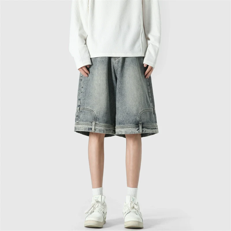 Wide Leg Upside-Down Effect Denim Shorts - Image 13
