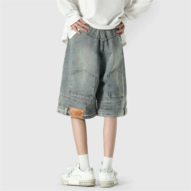 Wide Leg Upside-Down Effect Denim Shorts - Image 15
