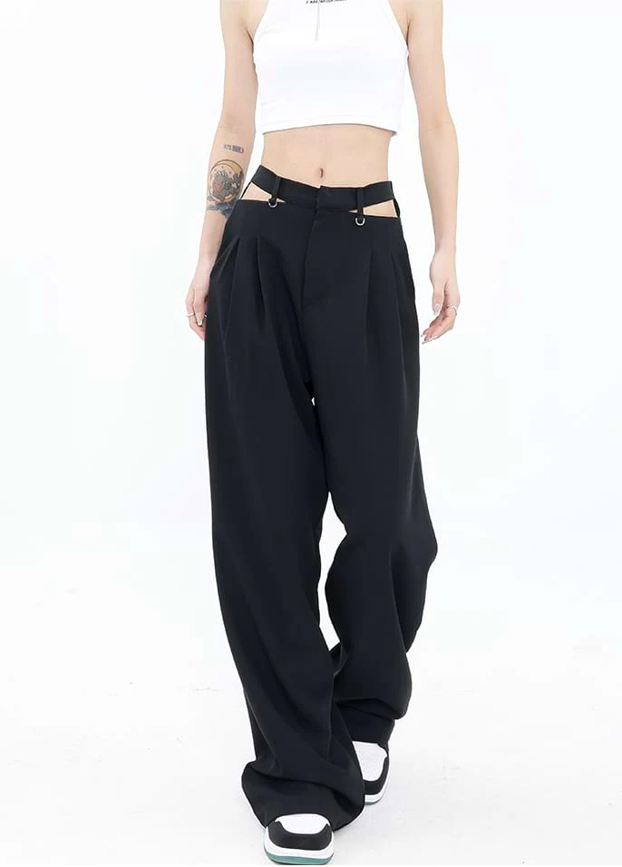 Wide Leg Waist Cutout Pants - Image 2