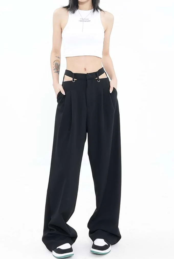 Wide Leg Waist Cutout Pants - Image 8