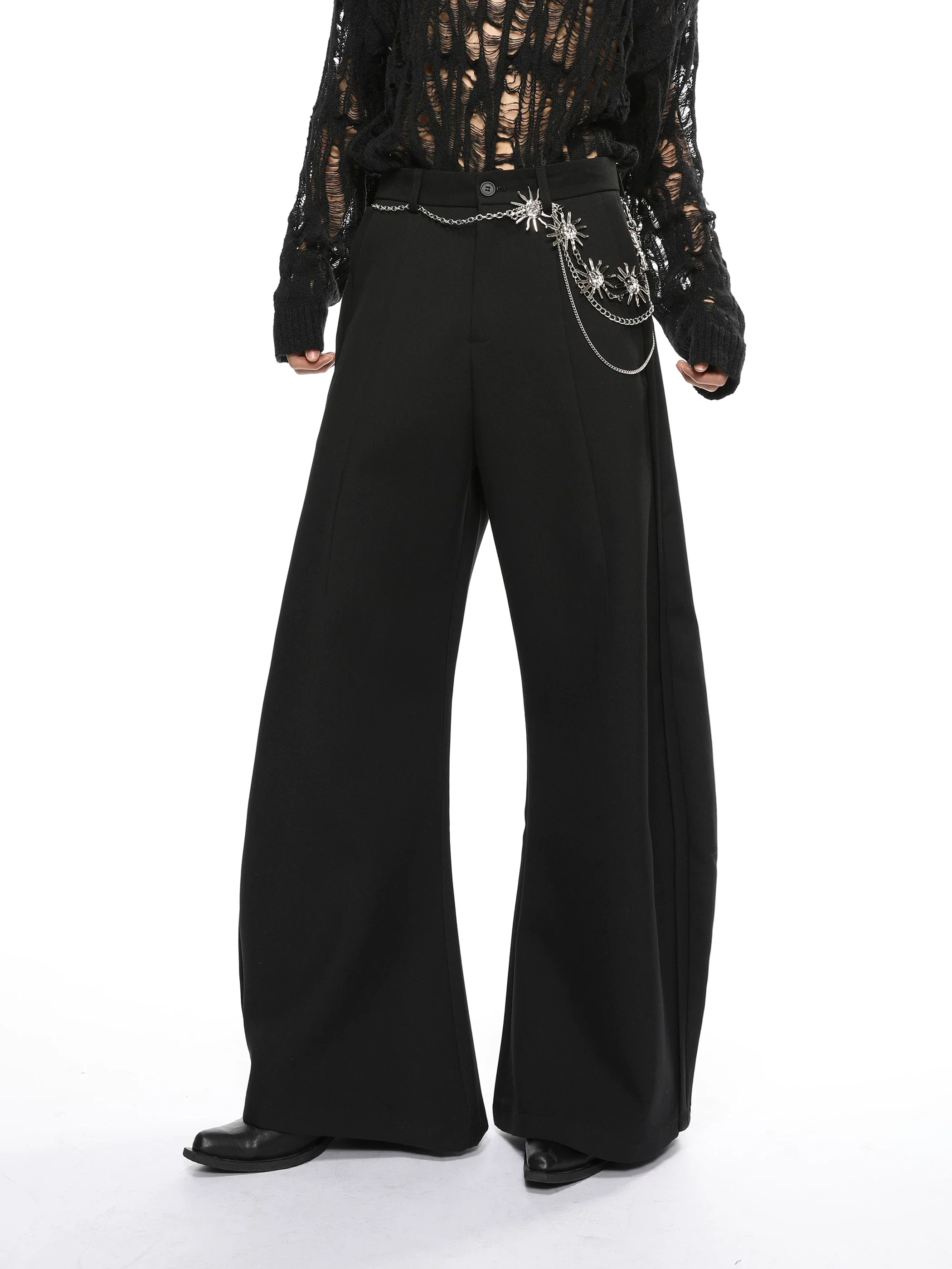 Wide Semi-Flare Barrel Leg Pleated Trousers - Image 7