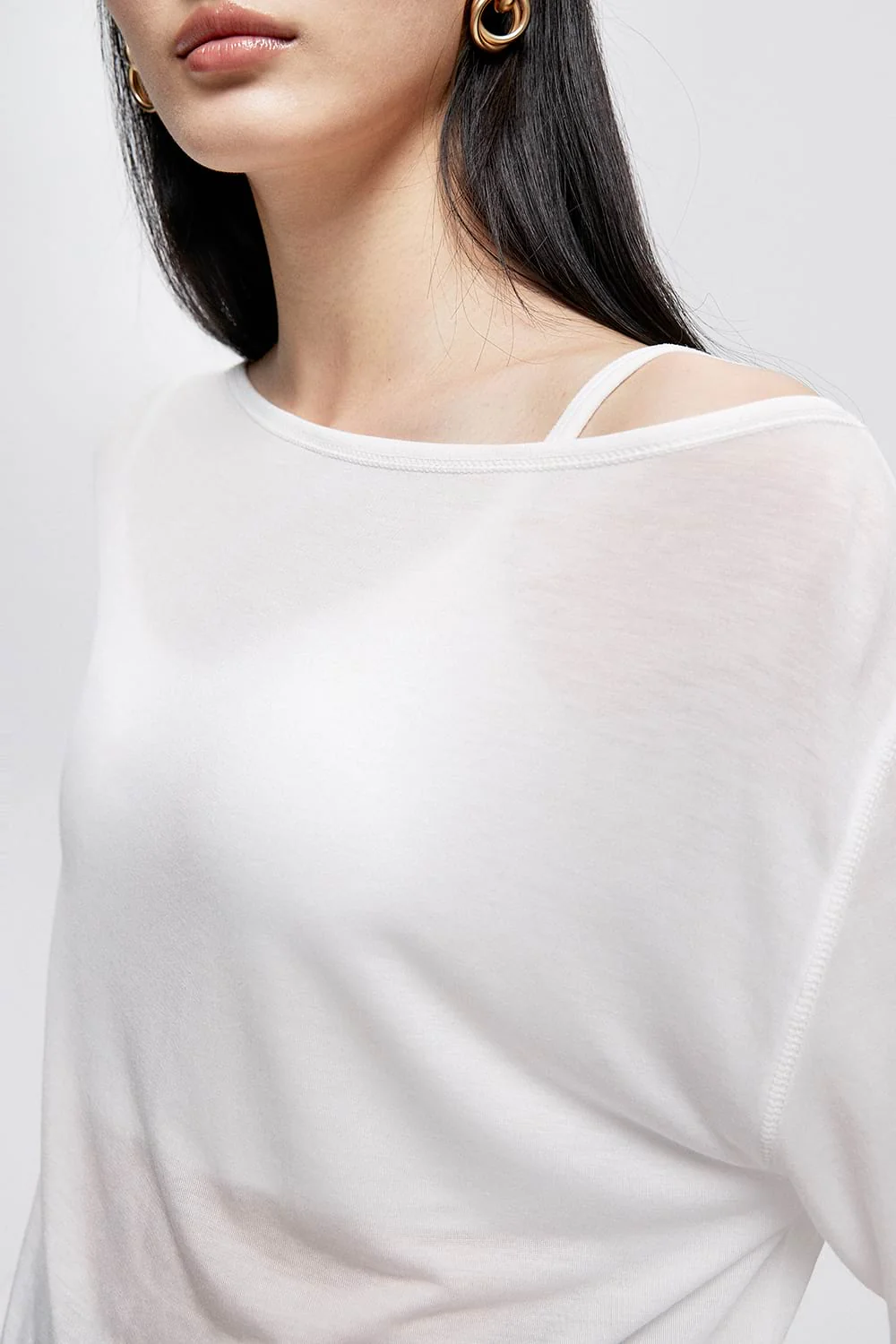 Wide Shoulder Translucent Long Sleeve Top - Image 10