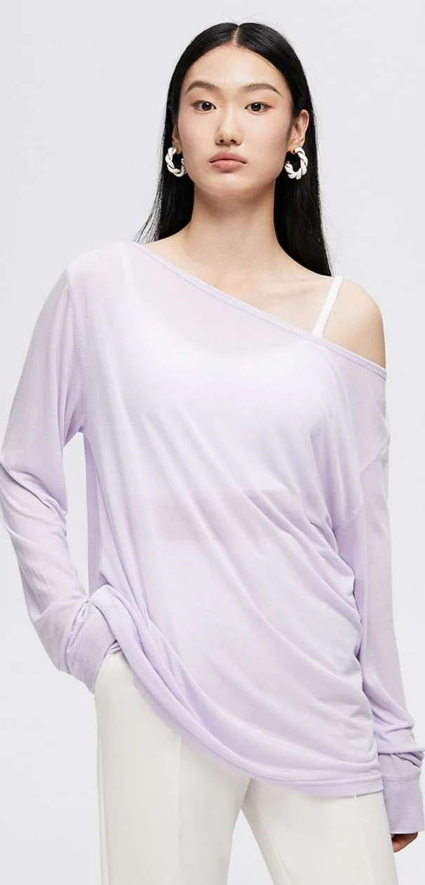 Wide Shoulder Translucent Long Sleeve Top - Image 2