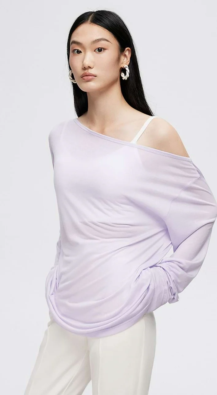 Wide Shoulder Translucent Long Sleeve Top - Image 3