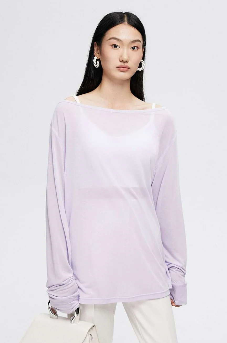 Wide Shoulder Translucent Long Sleeve Top - Image 4