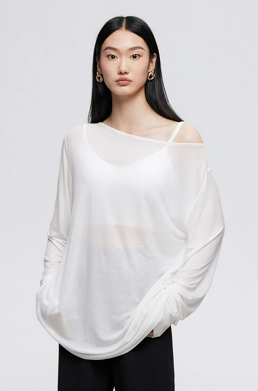 Wide Shoulder Translucent Long Sleeve Top - Image 6