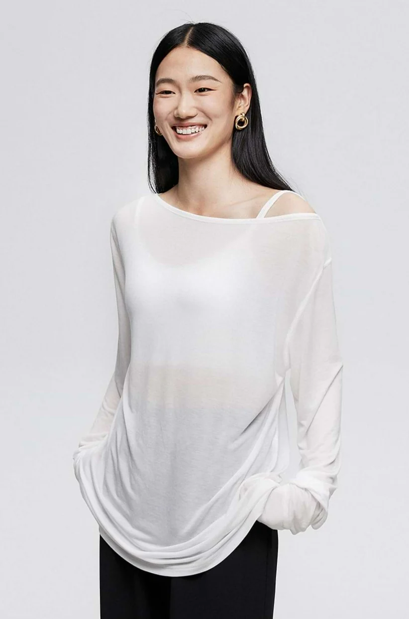 Wide Shoulder Translucent Long Sleeve Top - Image 7