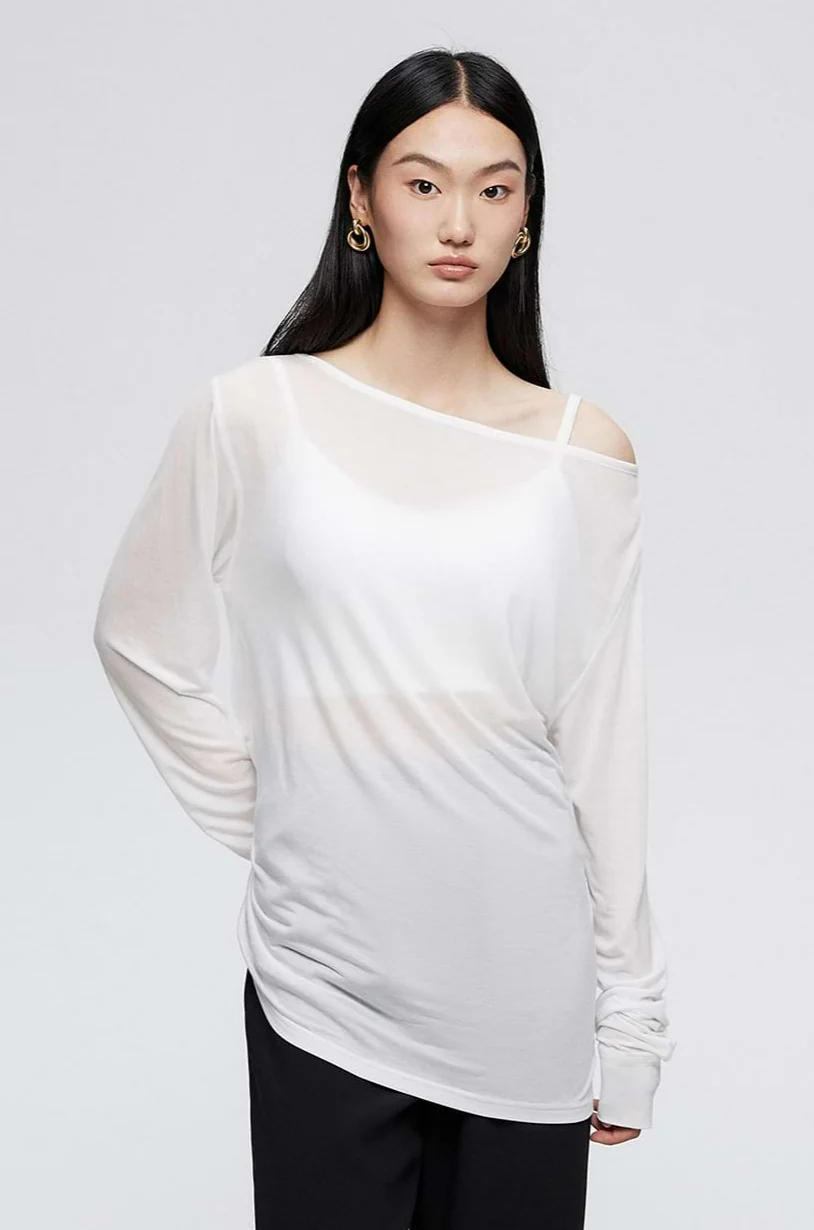 Wide Shoulder Translucent Long Sleeve Top - Image 8