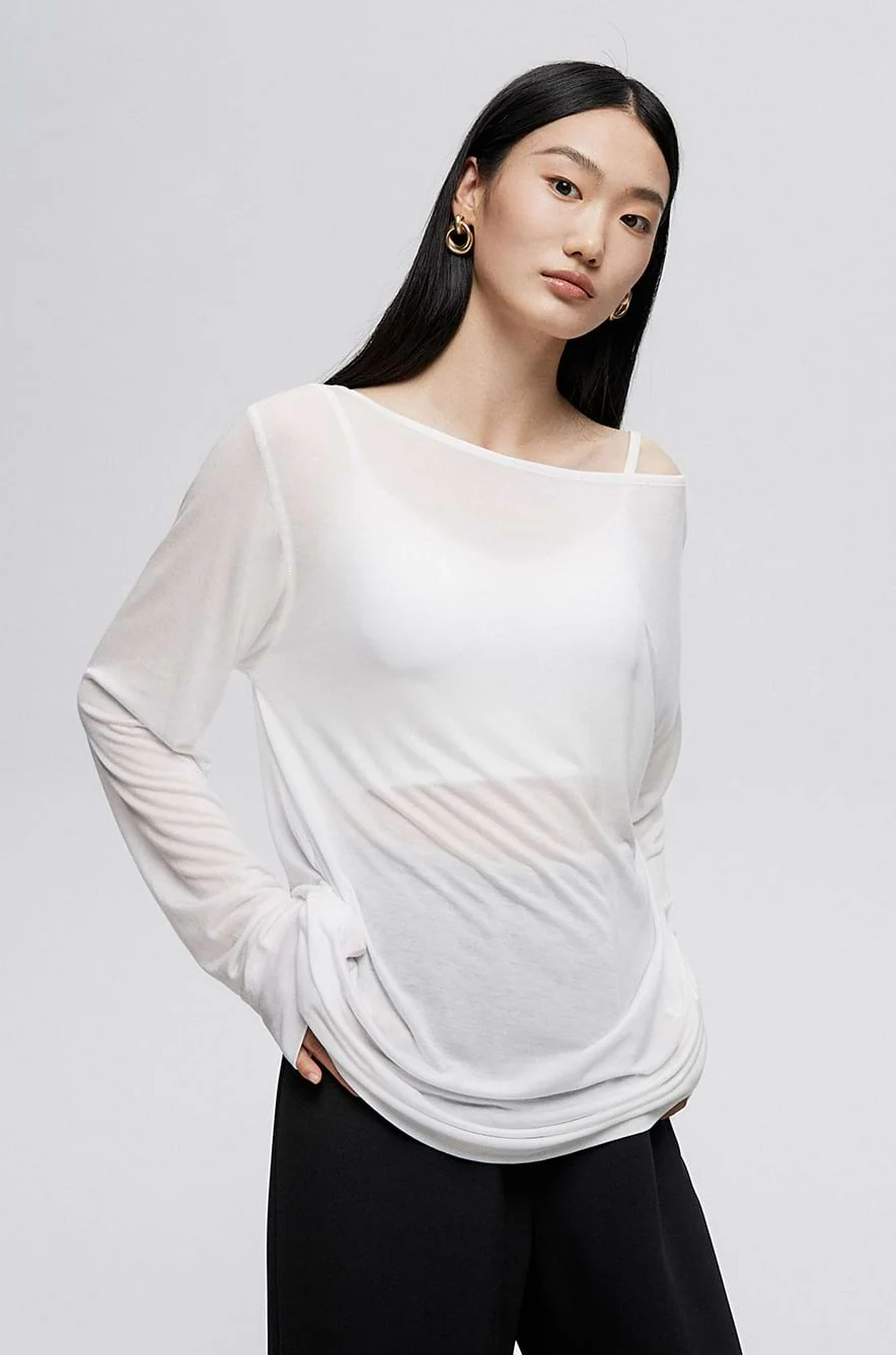 Wide Shoulder Translucent Long Sleeve Top - Image 9